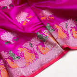 Rani pink colour pure katan silk handwoven banarasi saree