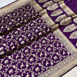 Purple colour pure katan silk Handwoven banarasi saree
