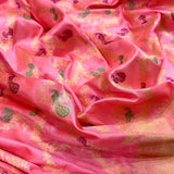 Baby pink colour pure katan silk Handwoven banarasi jungla saree