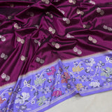 Magenta colour pure katan silk Handwoven banarasi saree