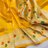 Yellow colour pure Katan silk handwoven banarasi saree