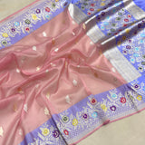 Light pink colour pure Kora handwoven Banarasi saree
