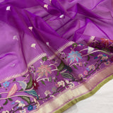 Pure Kora handwoven Banarasi saree