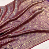 Whine colour pure katan silk Handwoven banarasi Tanchoi saree