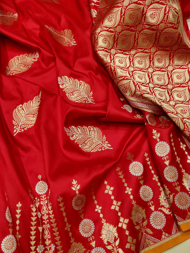 Red Colour Pure Katan Silk Handwoven Banarasi Saree