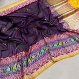 Purple colour pure kora handwoven banarasi saree