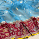 Sky Blue colour pure kora Handwoven Banarasi saree
