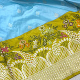 Sky Blue colour pure katan silk Handwoven banarasi saree