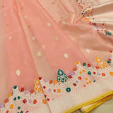 Peach colour Pure Kora Silk Handwoven Banarasi Saree