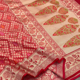 Peach colour pure katan silk Handwoven banarasi saree