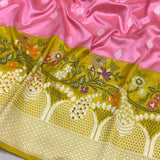 Prink colour pure katan saree handwoven banarasi saree