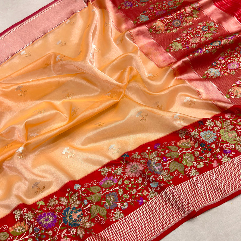 Peach colour pure tissue Handwoven Banarasi saree