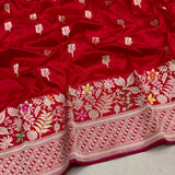 Red colour pure katan silk handwoven banarasi saree