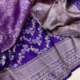Purple colour pure katan silk handwove Banarasi tanchoi saree