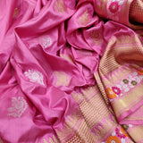 Pink colour Pure Katan Silk Handwoven Banarasi Saree