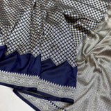 Nevi blue colour pure katan silk Handwoven banarasi saree