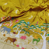 Mustard yellow colour pure katan silk Handwoven banarasi saree