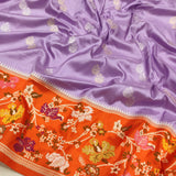 Levender Color Pure Katan Silk Handwoven Banarasi Saree