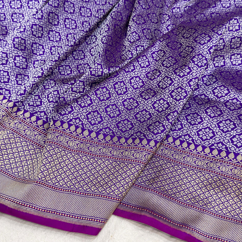 Purple colour pure katan silk Handwoven banarasi Tanchoi saree