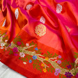 Dual shade pure katan silk handwoven banarasi saree