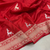 Red colour pure Mashru Silk Handwoven banarasi saree
