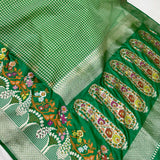 Green colour pure kora handwoven banarasi saree