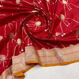 Red colour pure katan silk Handwoven banarasi saree