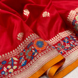 Red colour pure katan silk Handwoven banarasi saree