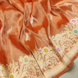 Orange colour Pure Tissue Silk Handwoven Banarasi Saree