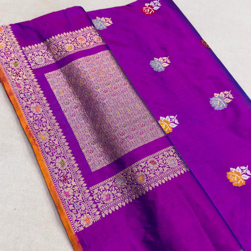Dual shade pure katan silk Handwoven banarasi saree