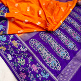 Orange colour pure katan silk handwoven Banarasi saree
