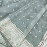 Grey colour pure kora handwoven banarasi saree