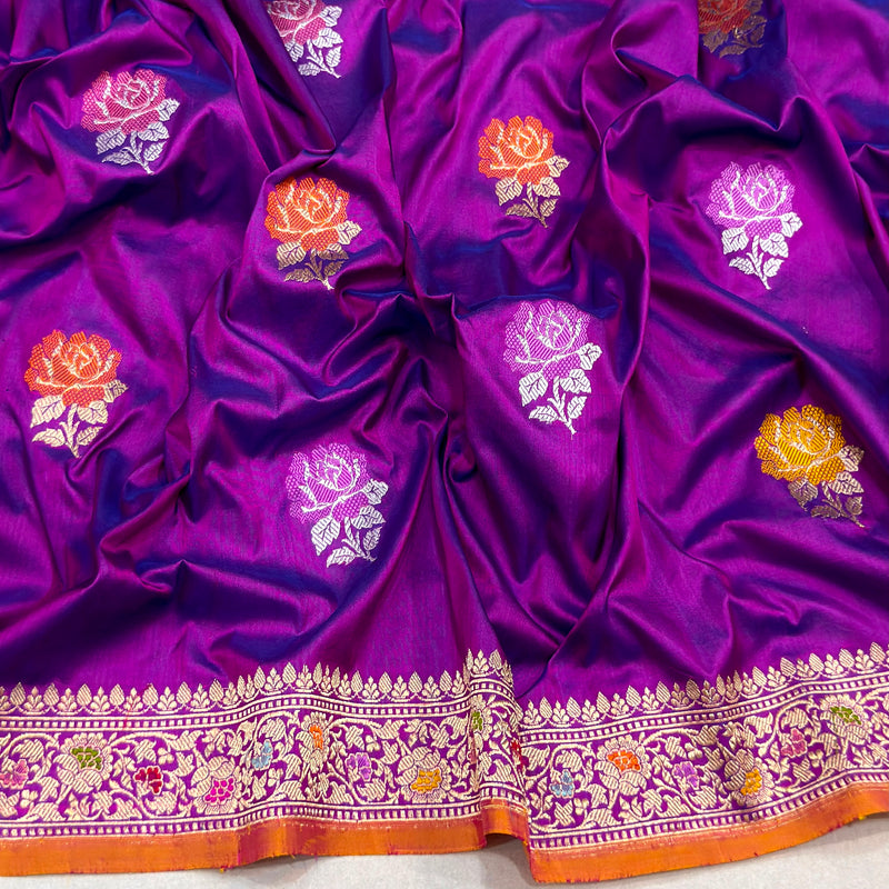Dual shade pure katan silk handwoven banarasi saree