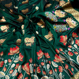 Dark green colour pure katan silk handwoven banarasi saree