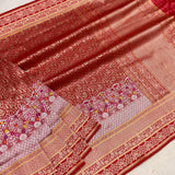 Red colour pure katan silk Handwoven banarasi tanchoi saree