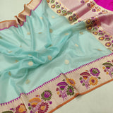 Sky blue Colour Pure Kora Silk Handwoven Banarasi Saree