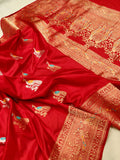 Red colour pure Katan Silk Handwoven Banarasi Saree
