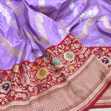 Lavender colour pure katan silk Handwoven banarasi saree