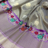 Grey colour pure tissue Handwoven Banarasi saree