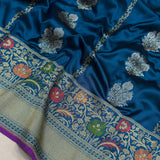 Peacock colour pure katan silk Handwoven banarasi saree