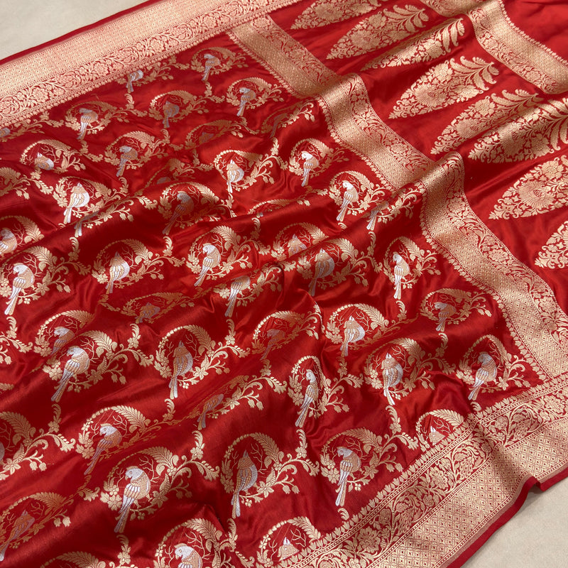 Red colour pure katan silk handwove all india