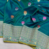 Peacock green colour pure katan silk Handwoven banarasi saree