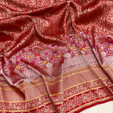 Red colour pure katan silk Handwoven banarasi tanchoi saree