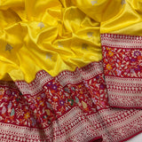 Yellow colour Pure Katan Silk Handwoven Banarasi Saree