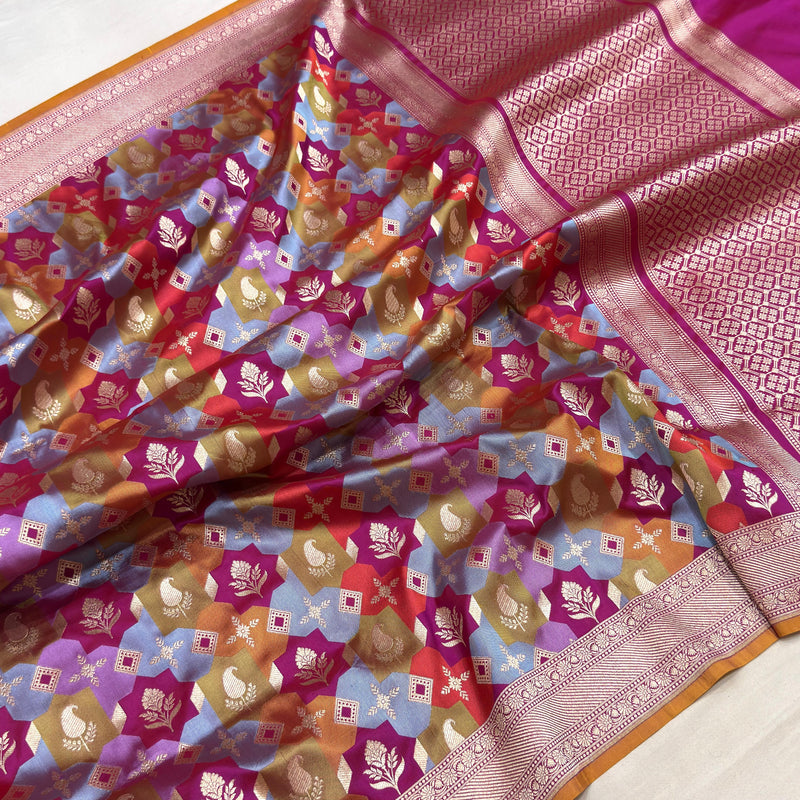 Multicolor Pure Katan Silk Handwoven Banarasi Saree