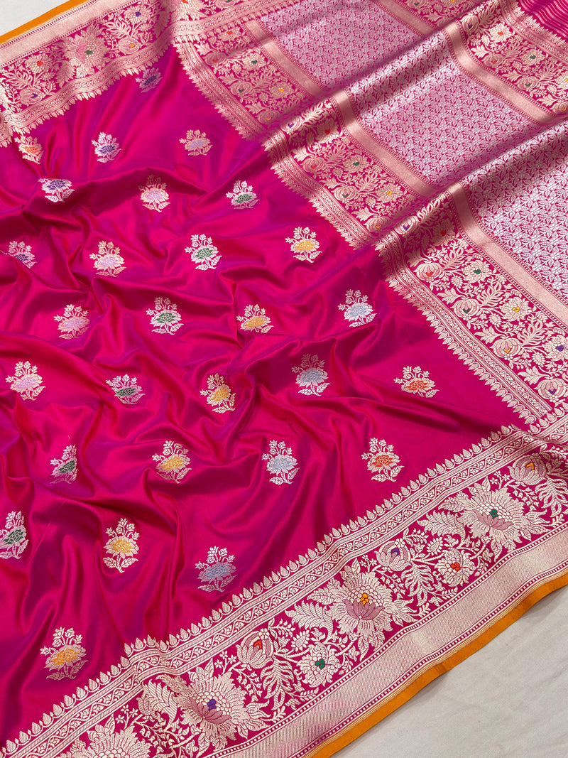Pink colour pure Katan silk handwoven banarasi saree