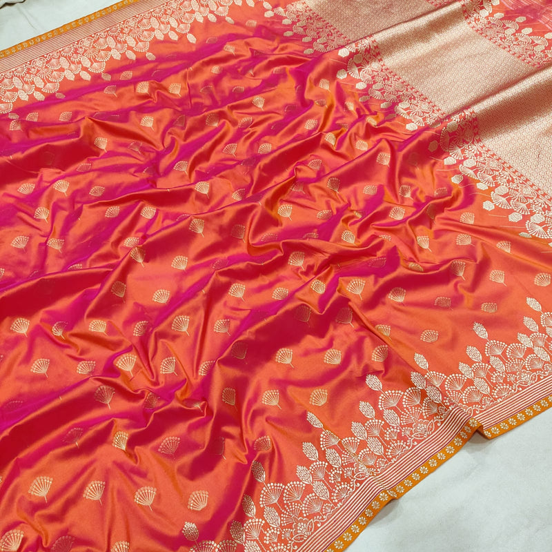 Orange Color Pure Katan Silk Handwoven Banarasi Saree