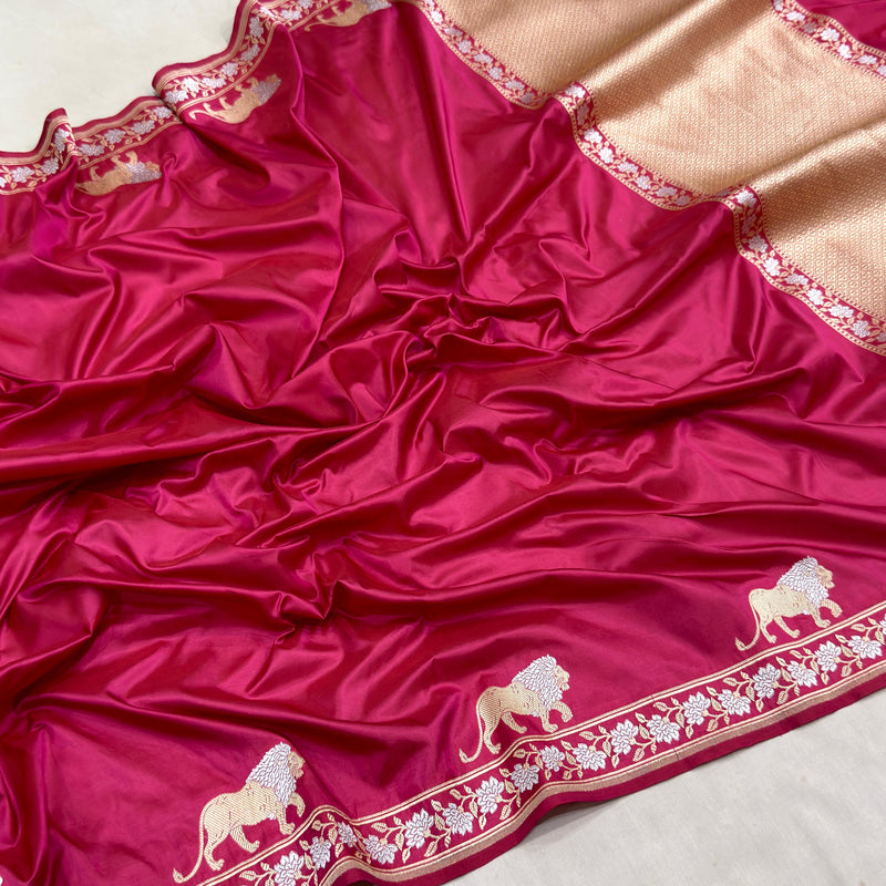 Rani pink colour pure katan silk Handwoven banarasi saree