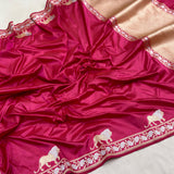 Rani pink colour pure katan silk Handwoven banarasi saree