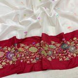 White colour pure kora Handwoven Banarasi saree